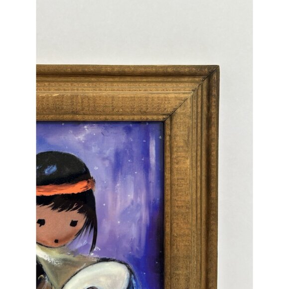 Ted De Grazia Vintage Native American Little Drummer Boy Art Tile Framed 8"x6" - Picture 4 of 12